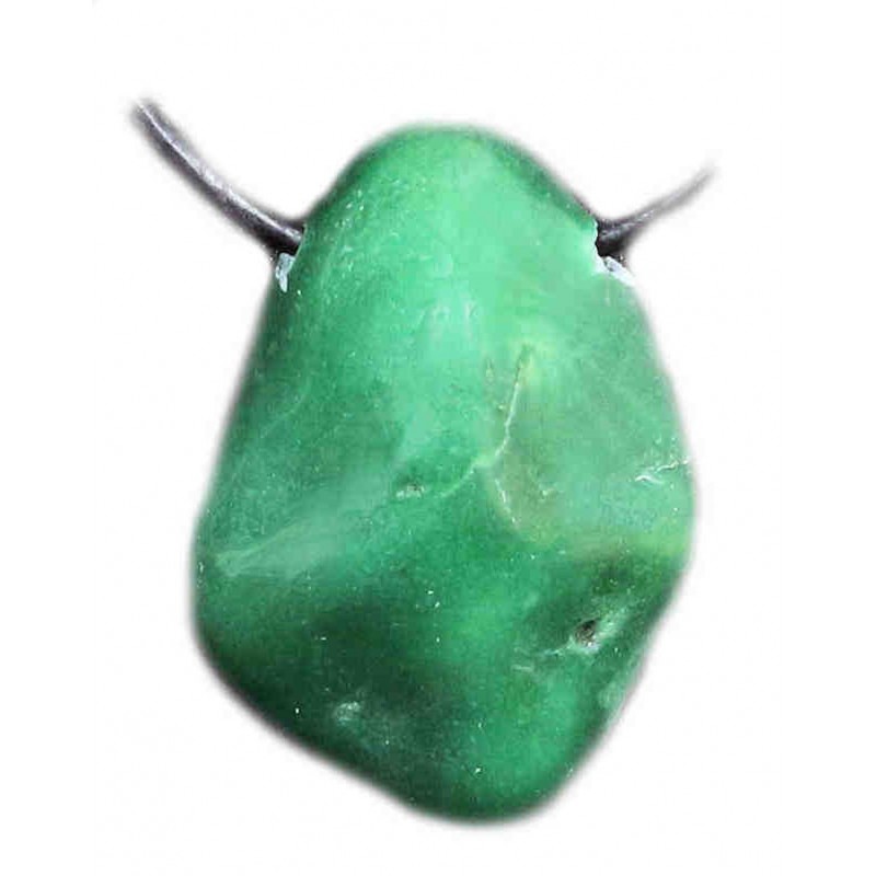 Jade (Nephrit/Prasem) - mit Bohrung gebohrter Trommelstein Edelstein gebohrt L Zen Manufaktur EBOZM2