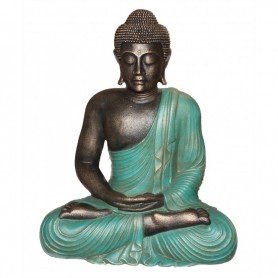 Meditationsbuddha mit grünem Umhang 60 cm Sandguss massiv sehr detailliert Zen Manufaktur BDH1-bh-gruen