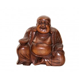 lachender Buddha fröhlicher Buddha Skulptur geschnitzt Holz 17 cm Zen Manufaktur BSATZM11-17