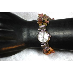 Edelstein Armbanduhr Splitter rund Rhodonit Zen Manufaktur EUHR3
