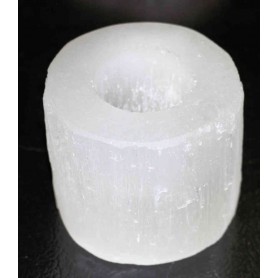 Kerzenständer Teelichthalter Selenit Rohstein Zylinderförmig rund geschliffen Lichtdurchlässig  Zen Manufaktur KTHZM12