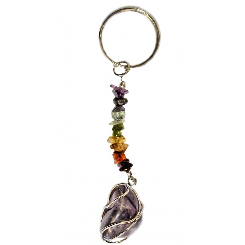 Schlüsselanhänger Amethyst mit Schakra Steinen Silber gefasst EdelsteinZMSH01 Schlüsselanhänger Amethyst mit Schakra Steinen Silber gefasst EdelsteinZMSH01
