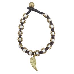 Armband "Flower mit Engelsflügel" weiß, Messing Perlen, 20cm