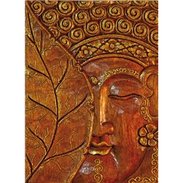 Wandrelief "Buddha mit Bodhiblatt" Holz braun/gold 30cm