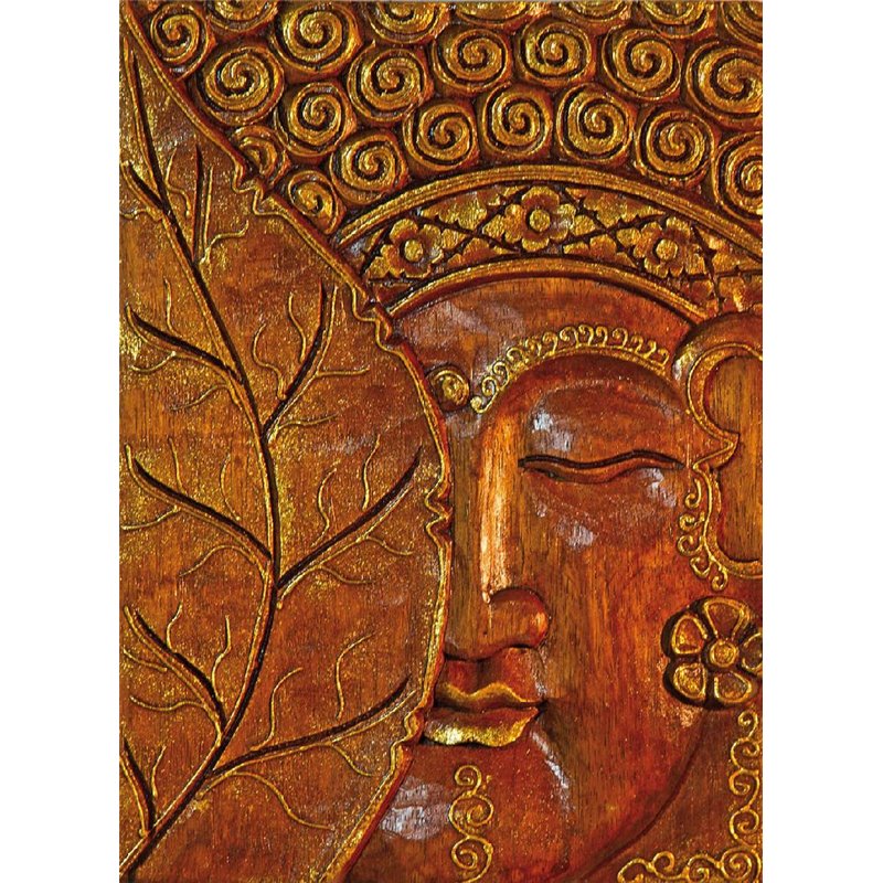 Wandrelief "Buddha mit Bodhiblatt" Holz braun/gold 30cm