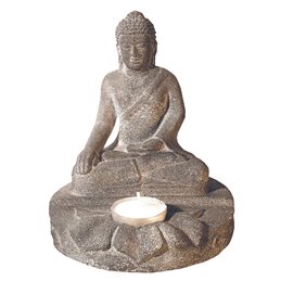 Buddha mit Teelicht Sandstein grau 14x16cm