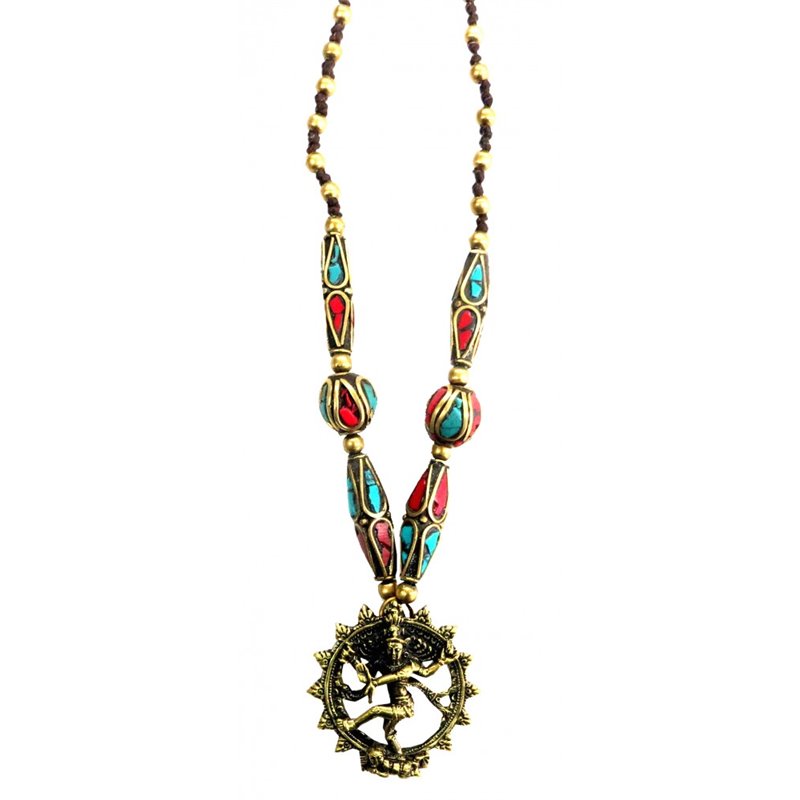 Halskette "Shiva Nataraja" mit Messing- und Nepalperlen 55cm