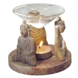 Aromalampe "3 Buddhas" Speckstein 10x9cm