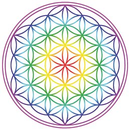 Aufkleber 14cm  "Blume des Lebens" Regenbogen-Chakra transparent