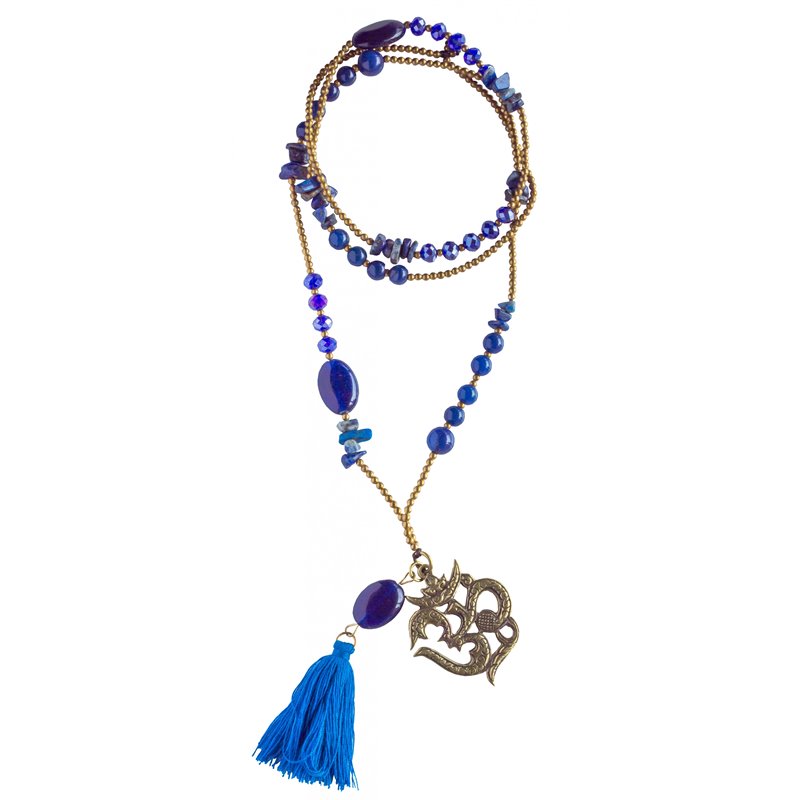Halskette "Om" Lapislazuli-, Glas- und Messingperlen 82cm Halskette "Om" Lapislazuli-, Glas- und Messingperlen 82cm