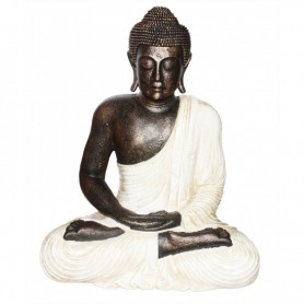 Meditationsbuddha mit weissem Umhang 60 cm Sandguss massiv sehr detailliert  Zen Manufaktur BDH1-bh-weiss
