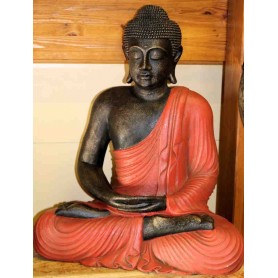 Meditationsbuddha 60 cm mit rotem Umhang Sandguss massiv sehr detailliert  Zen Manufaktur BDH1-bh-rot